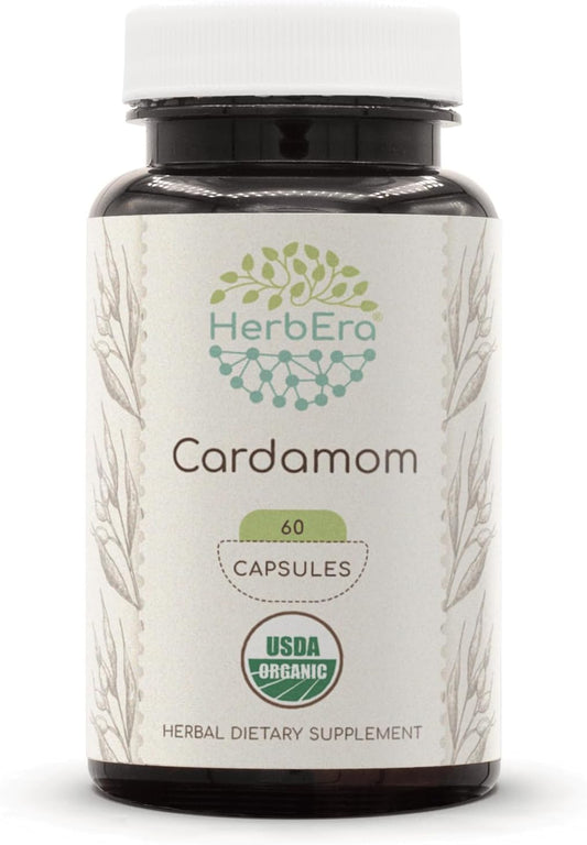 USDA Organic Cardamom Capsules - 60 Count | Herbal Supplement with Organic Cardamom | Vegetarian Capsules with Dried Cardamom Pods
