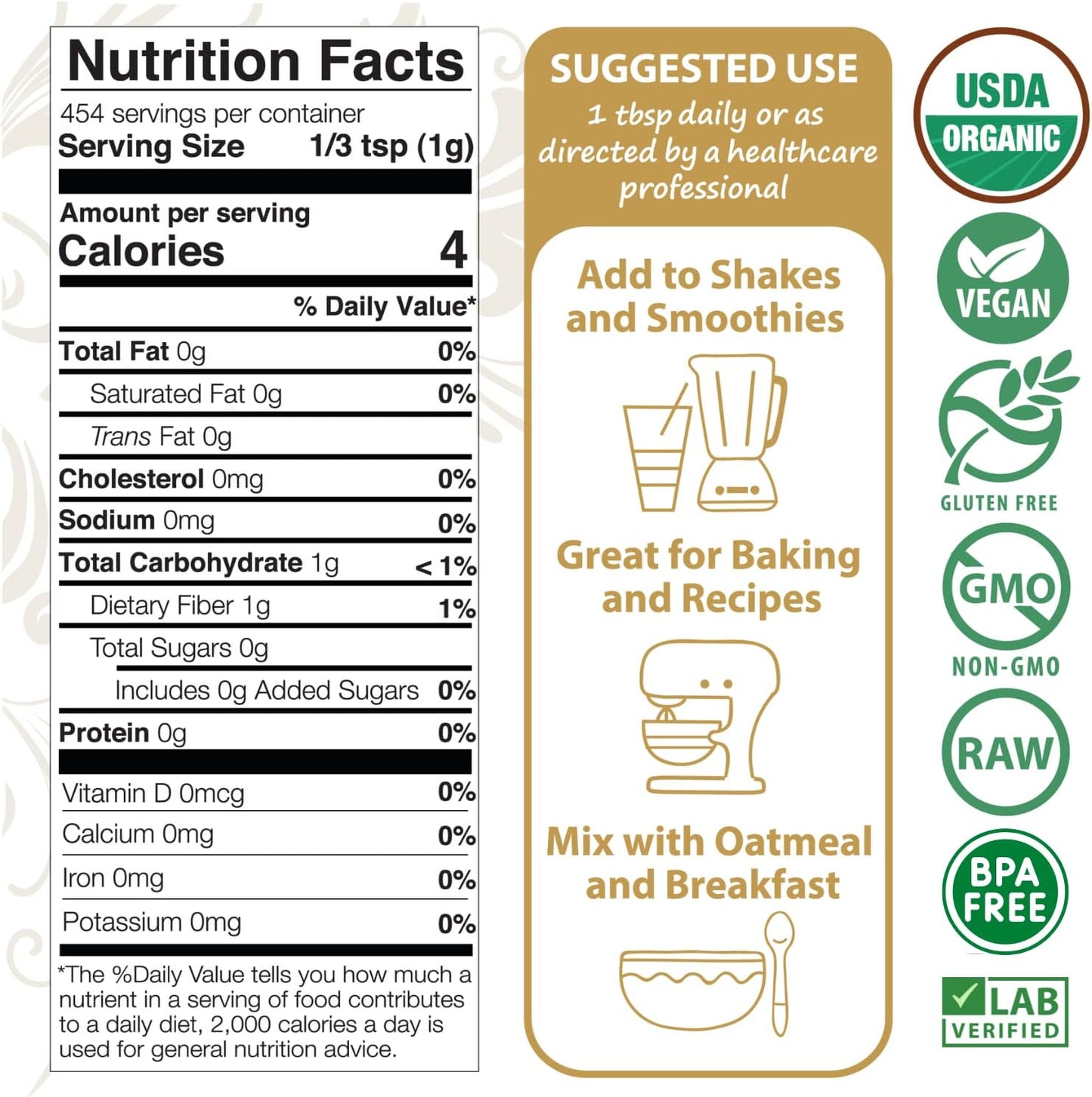 USDA Organic Certified Ashwagandha Powder - 100% Pure Superfood Supplement for Organic Living - Mother Nature Organics - Non-GMO, Vegan, Gluten-Free - Raw Adaptogen Herb (1lb Bag)