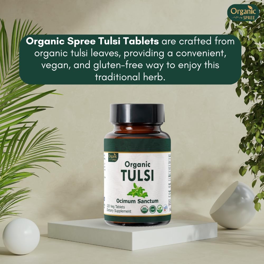 USDA Organic Certified Vegan Holy Basil Tulsi Tablets - 240 Count - Pack of 2 - Natural and Organic