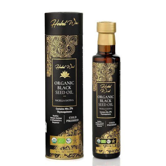 USDA Organic Cold Pressed Herbal Wind Black Seed Oil - 8 Fl Oz Liquid with 2% Thymoquinone for Immune Support and Joint Health