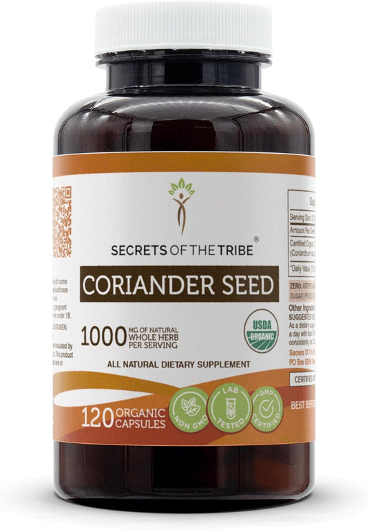 USDA Organic Coriander Seed 1000mg Capsules - Secrets of the Tribe Dried Seed Supplement