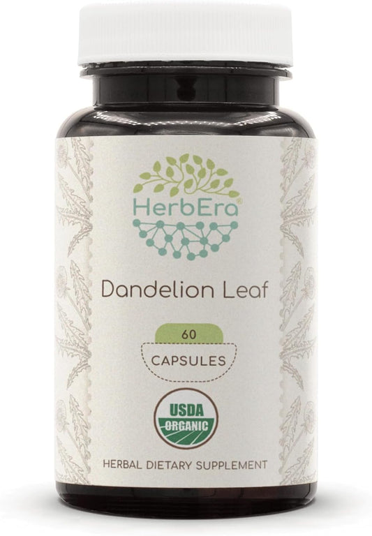 USDA Organic Dandelion Leaf Capsules | Natural Herbal Supplement | Certified Organic Vegetarian Capsules | 60 Count