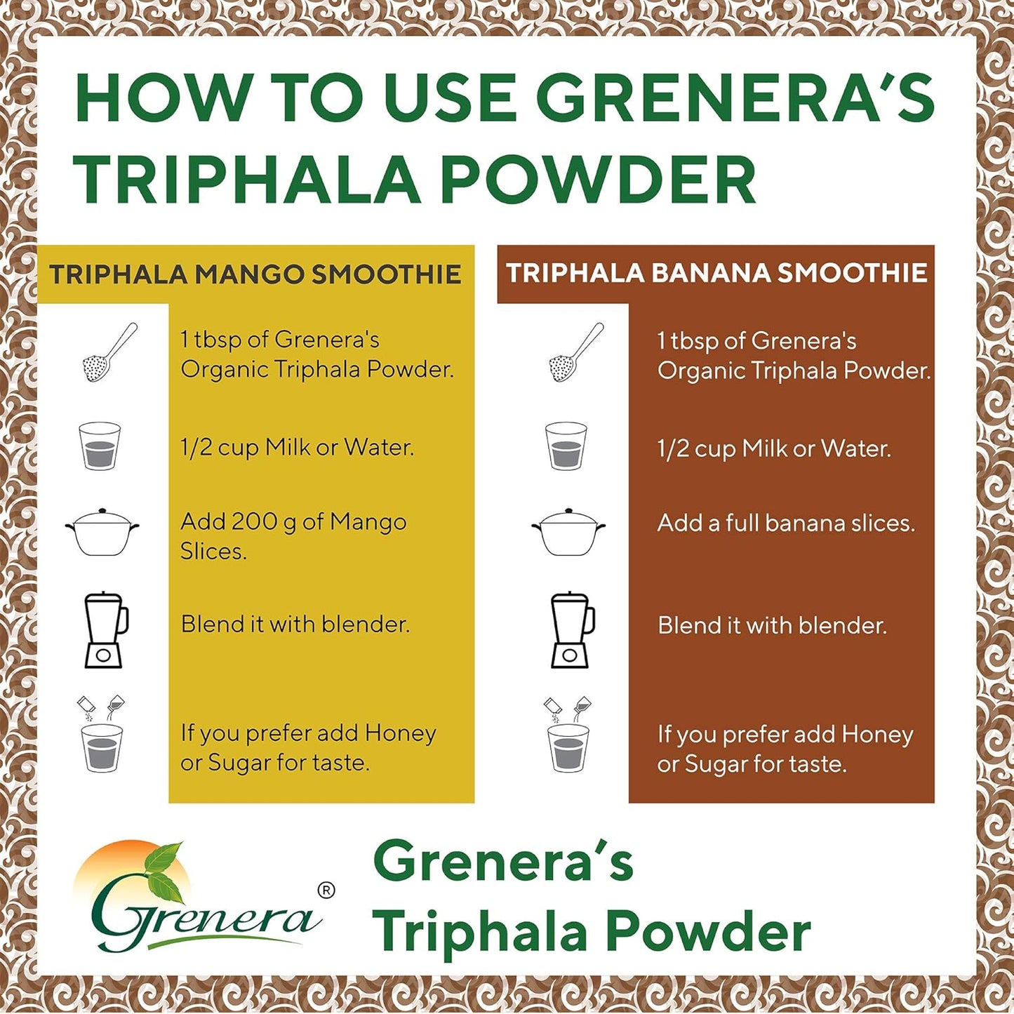 USDA Organic Grenera Triphala Powder 1 lb - Amalaki, Bibhitaki, Haritaki - Vegan & Kosher Certified - 16 Ounce (454g)
