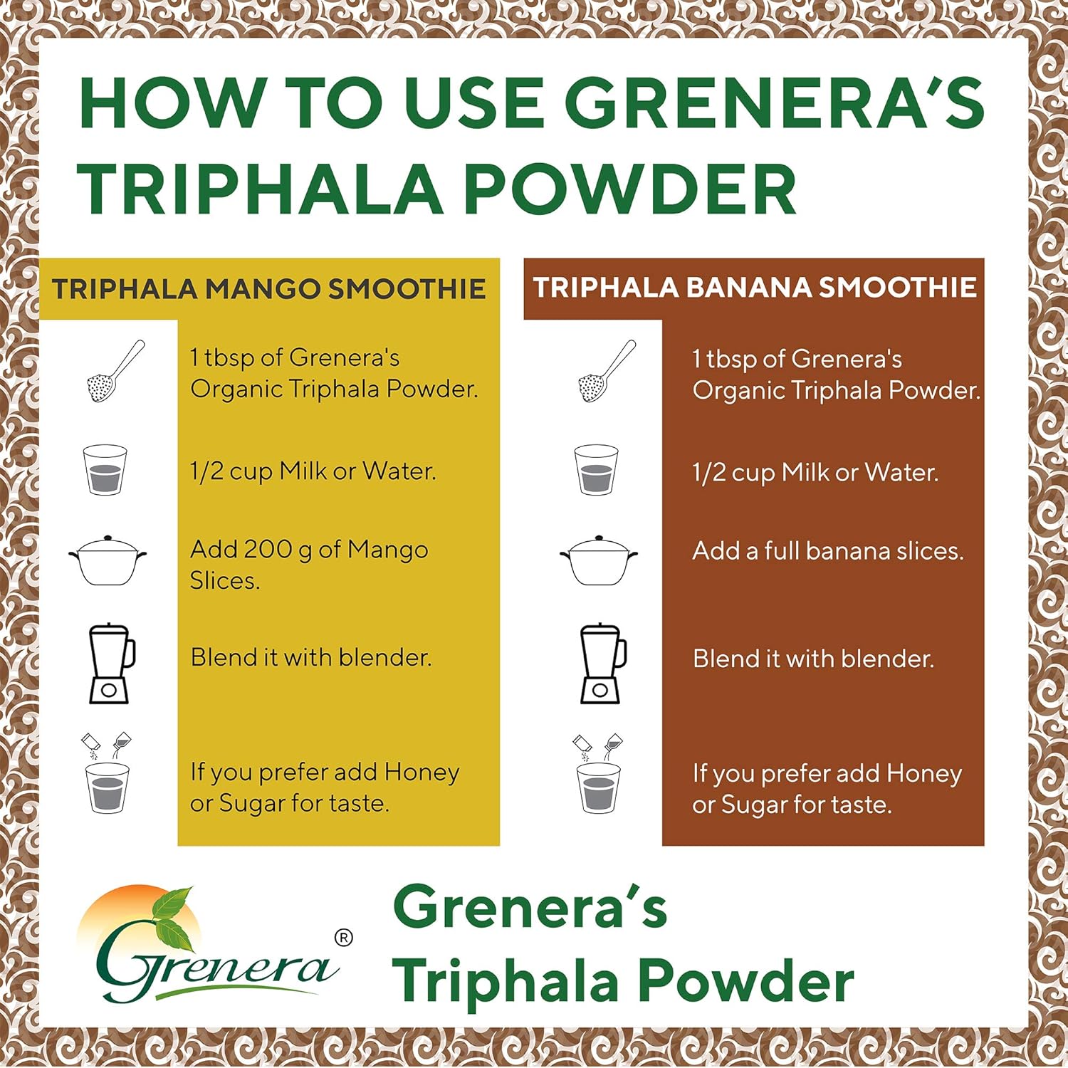 USDA Organic Grenera Triphala Powder 1 lb - Amalaki, Bibhitaki, Haritaki - Vegan & Kosher Certified - 16 Ounce (454g)
