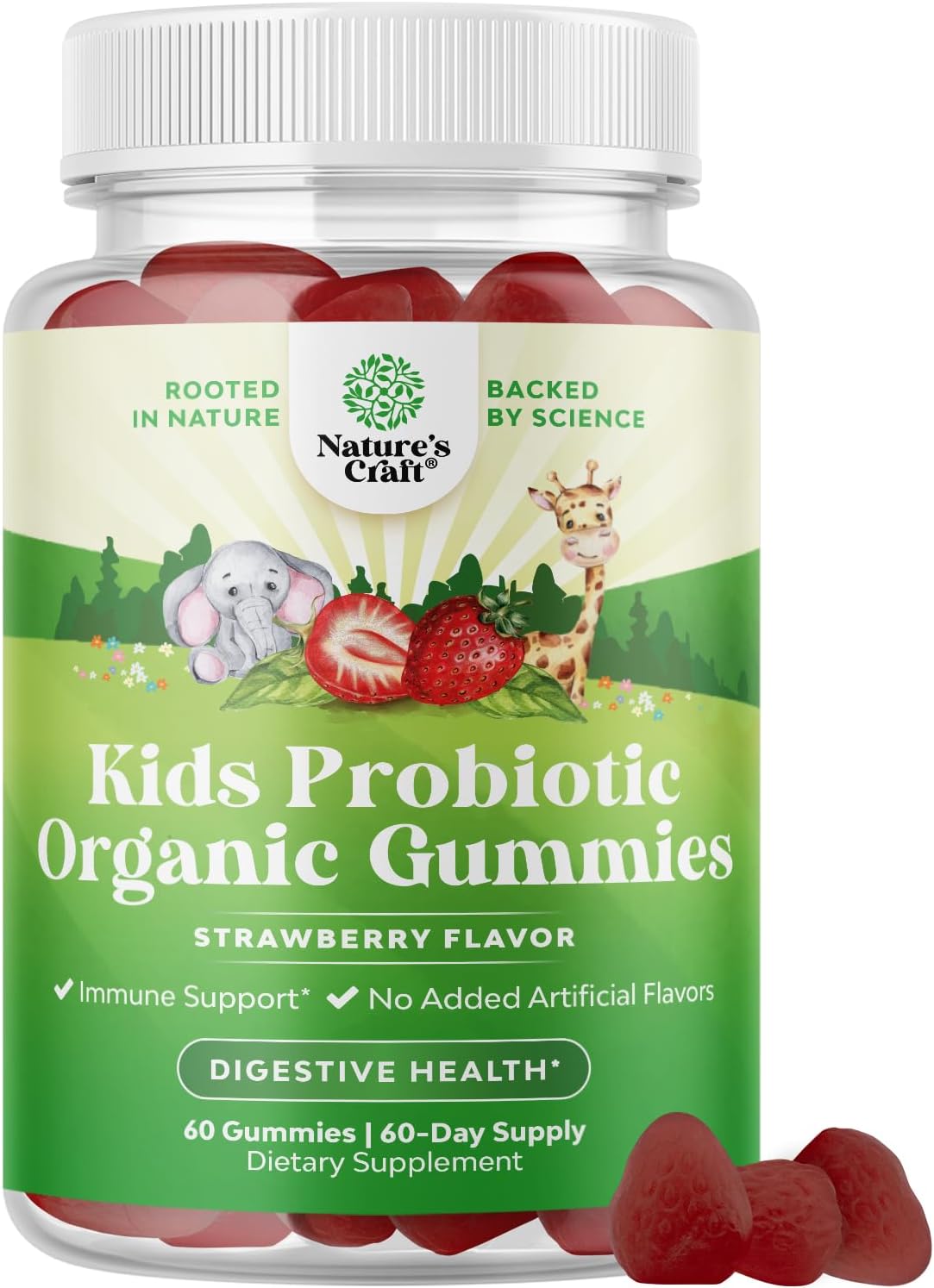 USDA Organic Kids Probiotic Gummies for Digestive Health - 2.5B CFU Immune Support - Vegan & Non-GMO - 60 Count