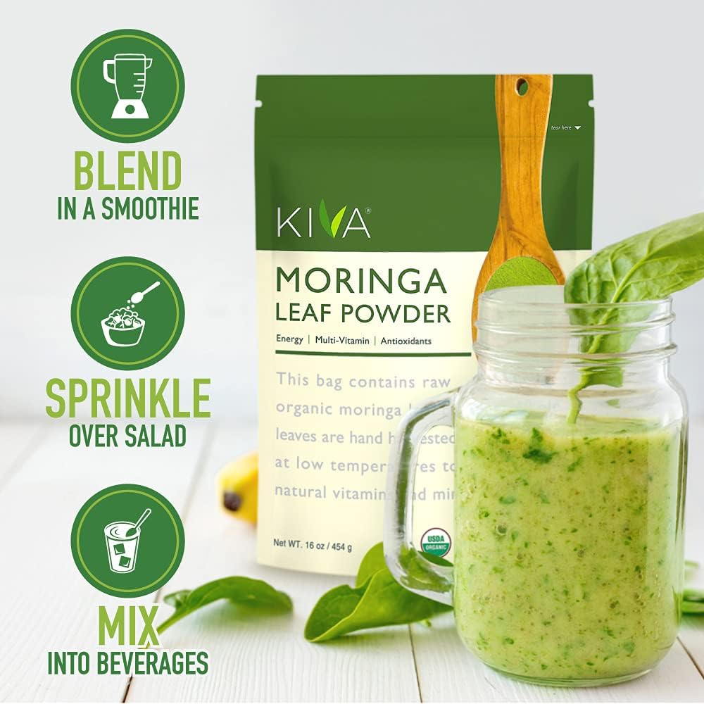 USDA Organic Moringa Leaf Powder - Superfood Nutrition for Immune Support and Energy Boost - Raw, Vegan, Non-GMO - 16oz Bag