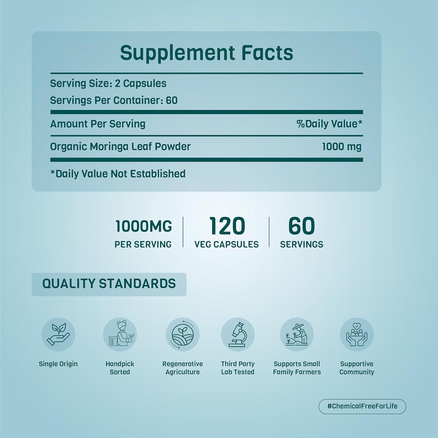 USDA Organic Moringa Leaf Powder Capsules 1000mg - Immune, Lactation & Skin Health Support | Non GMO, Gluten Free, Vegan - 120 Caps - BoostGo Australia