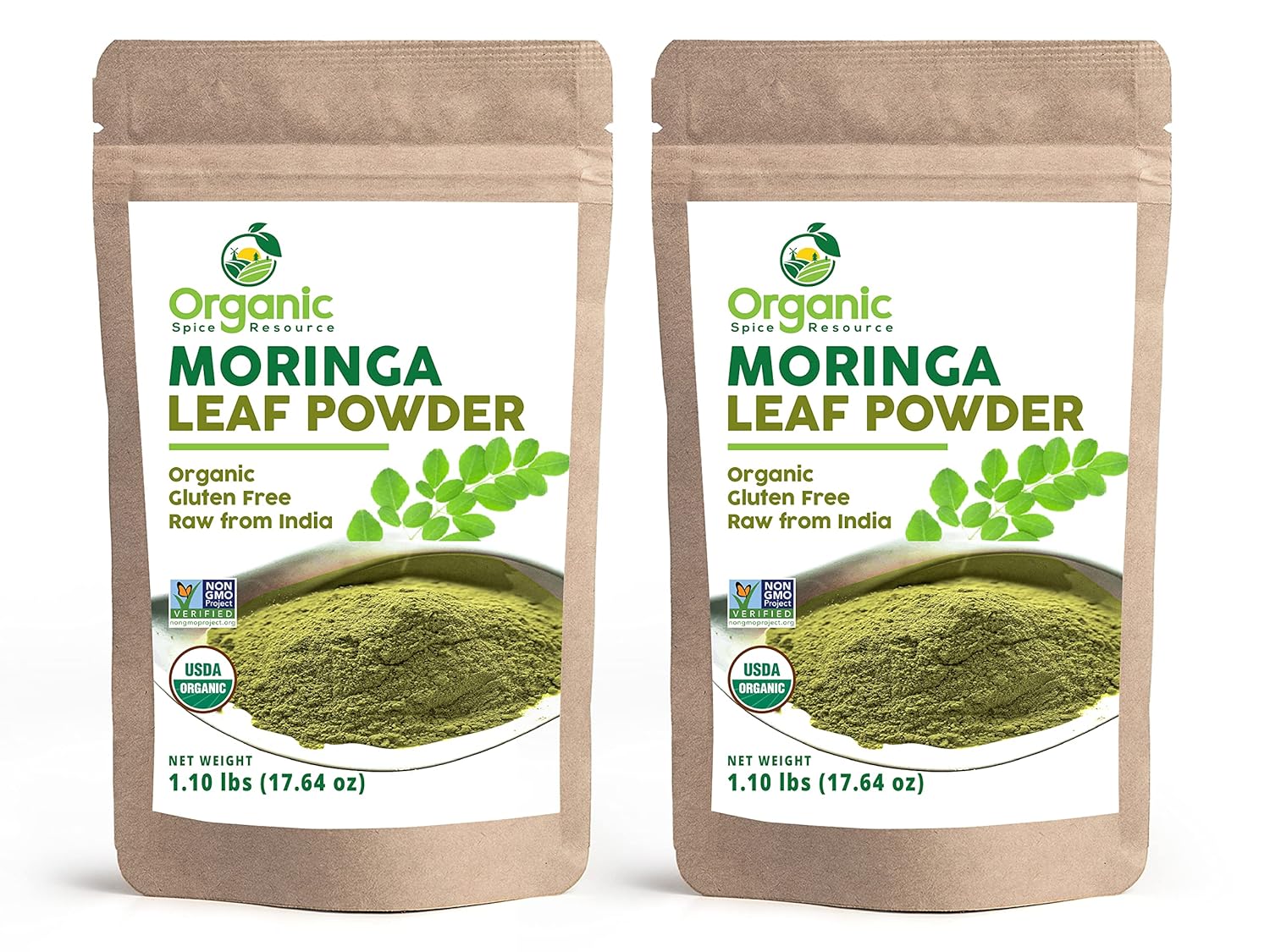 USDA Organic Moringa Powder 35.28 oz - Pack of 2 | Non-GMO, Kosher, Halal | 100% Raw and Natural by OSR