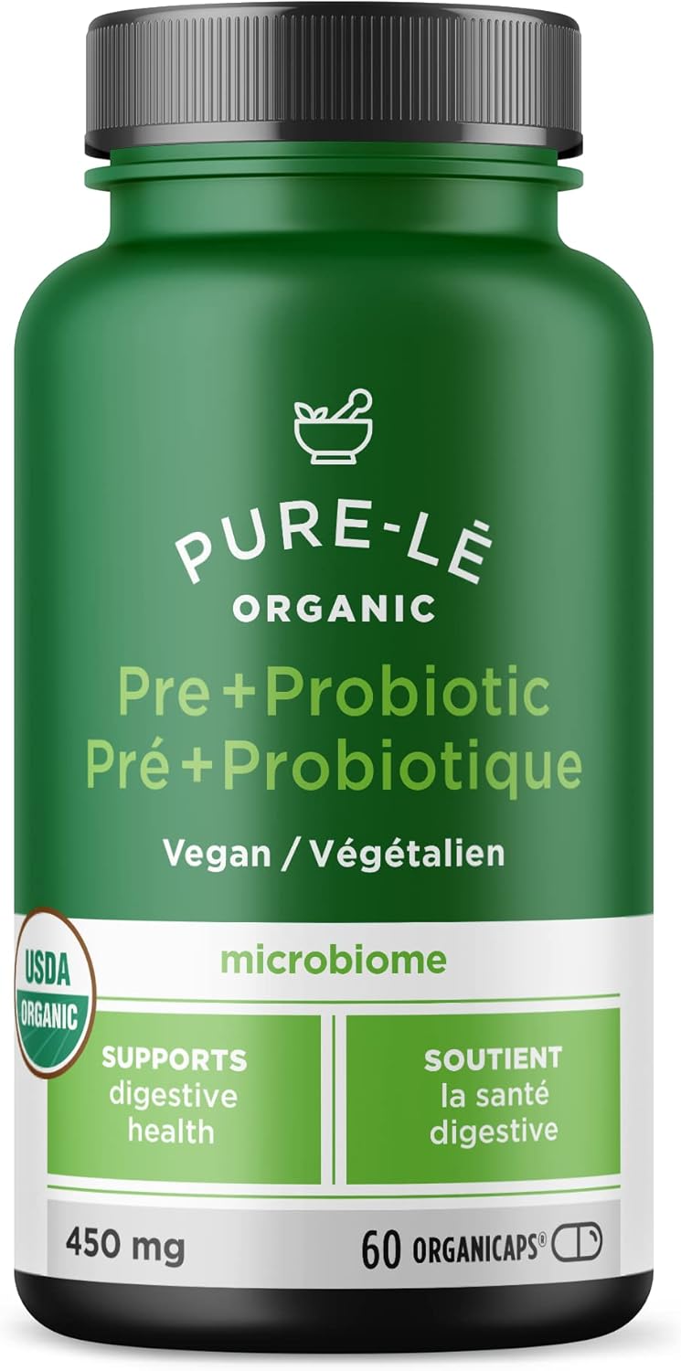 USDA Organic Prebiotic + Probiotic Capsules - Vegan Certified Kosher Digestive Support - 60 Organicaps.