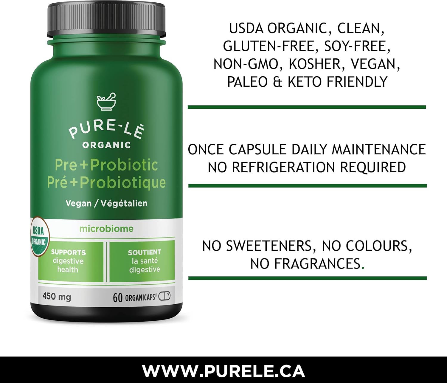 USDA Organic Prebiotic + Probiotic Capsules - Vegan Certified Kosher Digestive Support - 60 Organicaps.