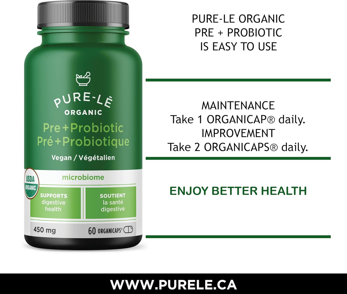 USDA Organic Prebiotic + Probiotic Capsules - Vegan Certified Kosher Digestive Support - 60 Organicaps.
