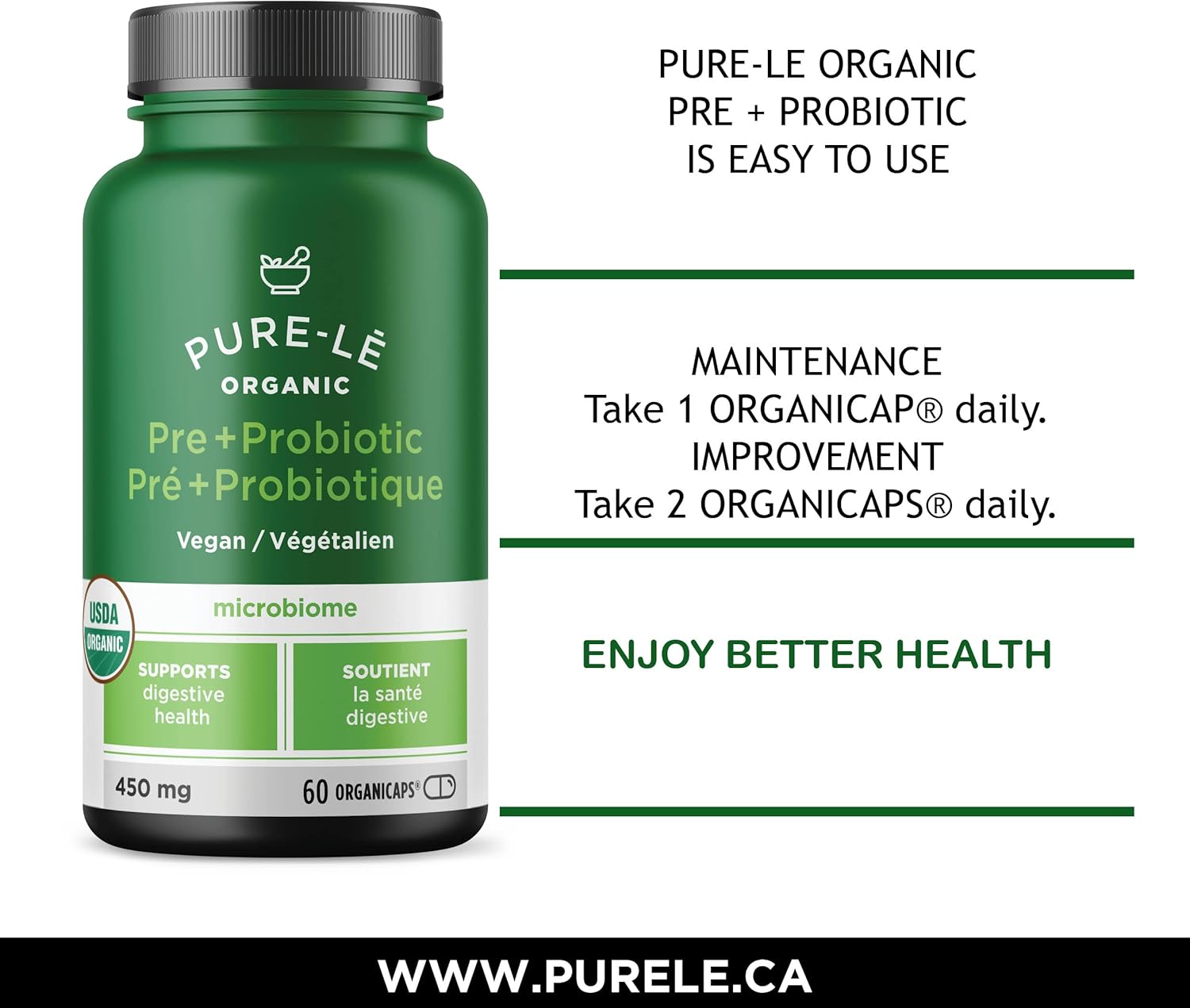 USDA Organic Prebiotic + Probiotic Capsules - Vegan Certified Kosher Digestive Support - 60 Organicaps.