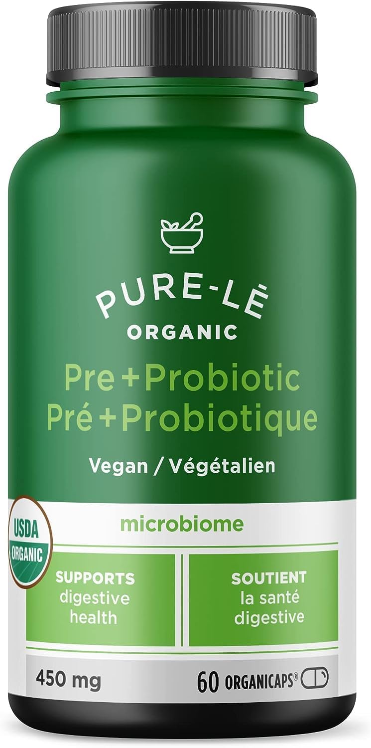 USDA Organic Prebiotic + Probiotic Vegan Supplement - Complete Daily Digestive Support with Natural Ingredients - 60 Organic Capsules
