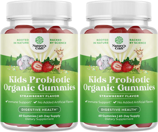 USDA Organic Probiotic Gummies for Kids - Vegan Non-GMO Immunity & Digestive Health - Strawberry Flavor (4 Month Supply)