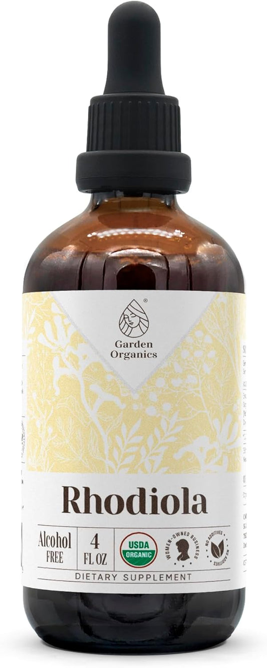 USDA Organic Rhodiola Herbal Drops - 100% Certified Organic Tincture - Alcohol-Free Garden Organics Supplement - 4 oz