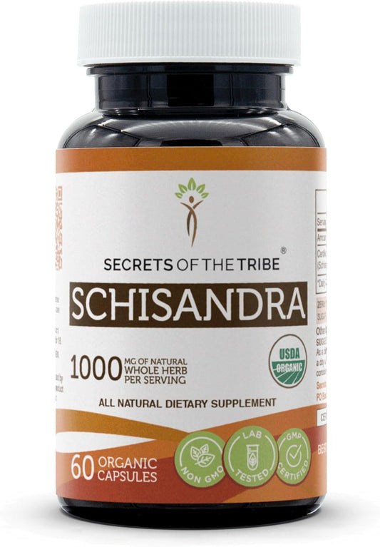 USDA Organic Schisandra 1000mg Capsules by Secrets of the Tribe - 60 Capsules of Dried Schisandra Chinensis Berry