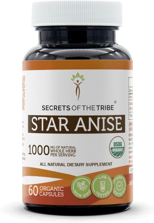 USDA Organic Star Anise Capsules - 1000mg Dried Seed Supplement by Secrets of the Tribe