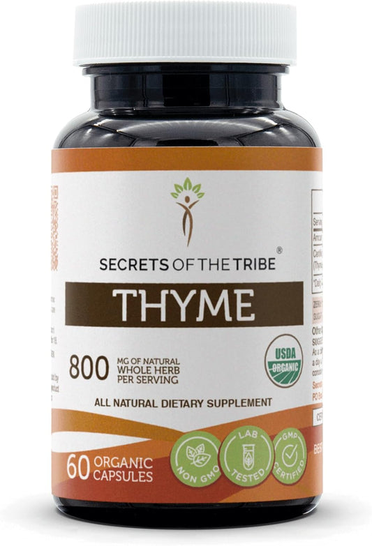 USDA Organic Thyme Capsules by Secrets of the Tribe - 60 Vegetable Capsules for Toni Effect