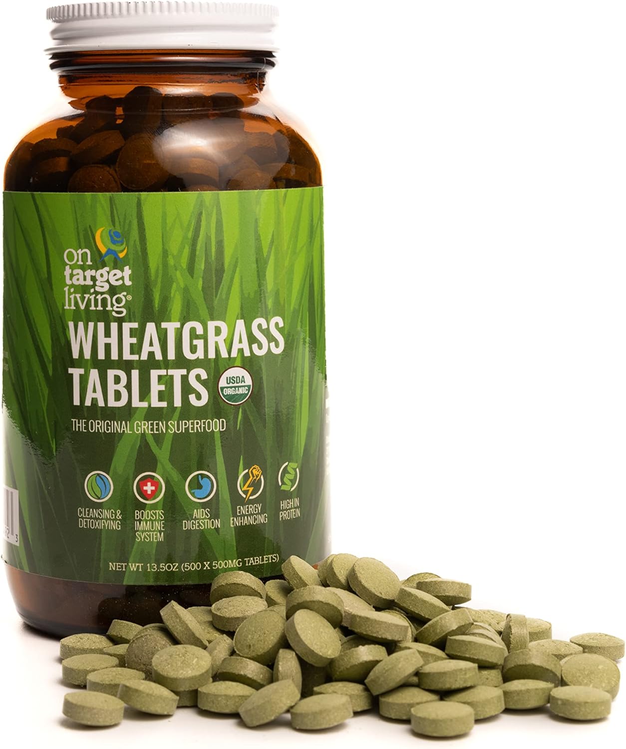 USDA Organic Wheatgrass Tablets - 500 Tablets | On Target Living Formula
