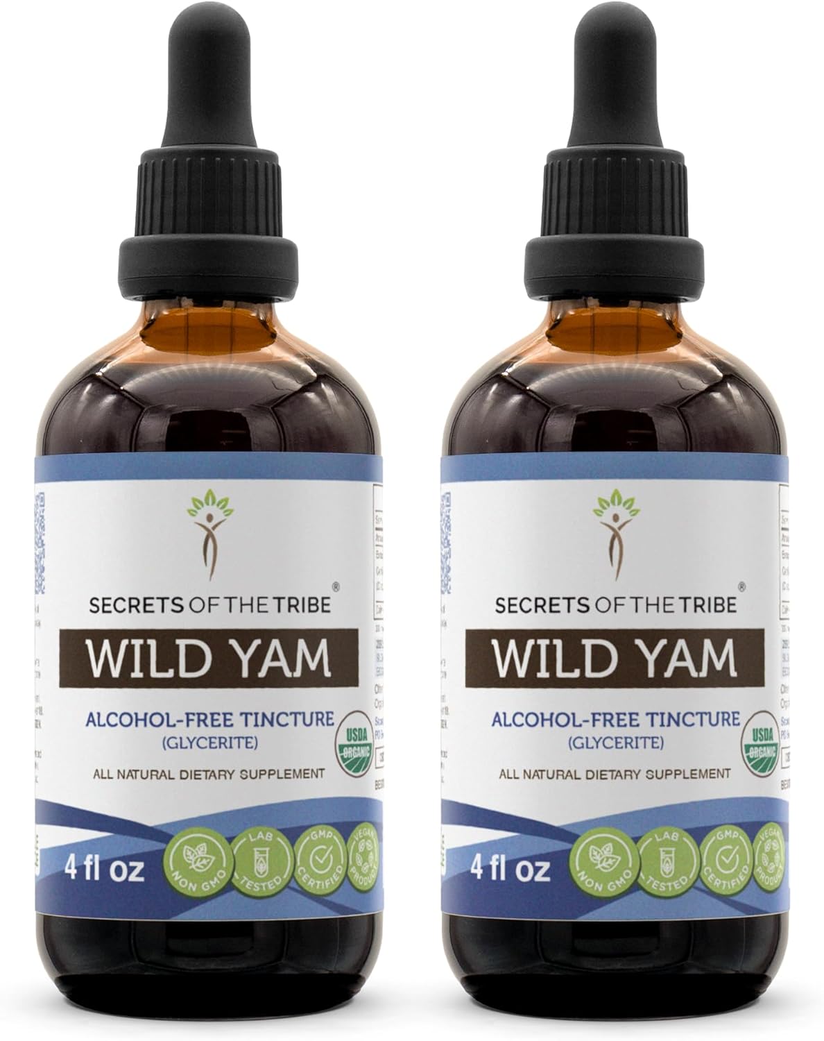 USDA Organic Wild Yam Herbal Drops | Alcohol-Free High-Potency Extract for Digestion | 100% Certified Organic Dioscorea Villosa Root (2x4 Fl Oz)