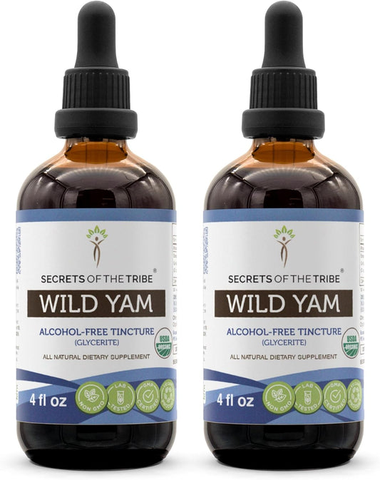 USDA Organic Wild Yam Herbal Drops | Alcohol-Free High-Potency Extract for Digestion | 100% Certified Organic Dioscorea Villosa Root (2x4 Fl Oz)