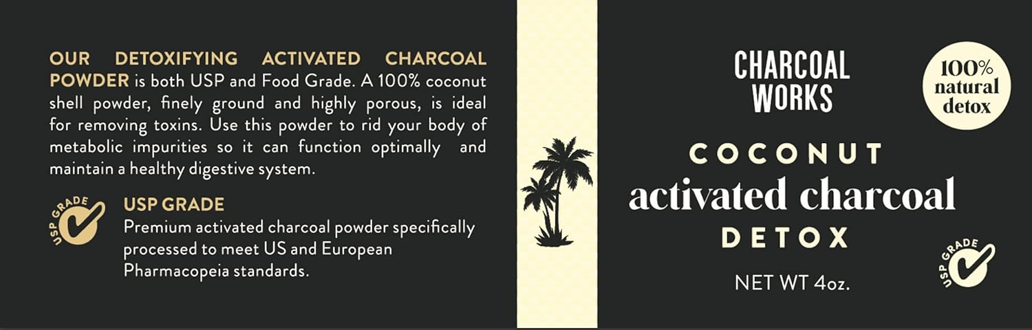 USP Food Grade Coconut Activated Charcoal Powder 4oz | Detox Drink | Fast-Acting High Adsorptive Capacity
