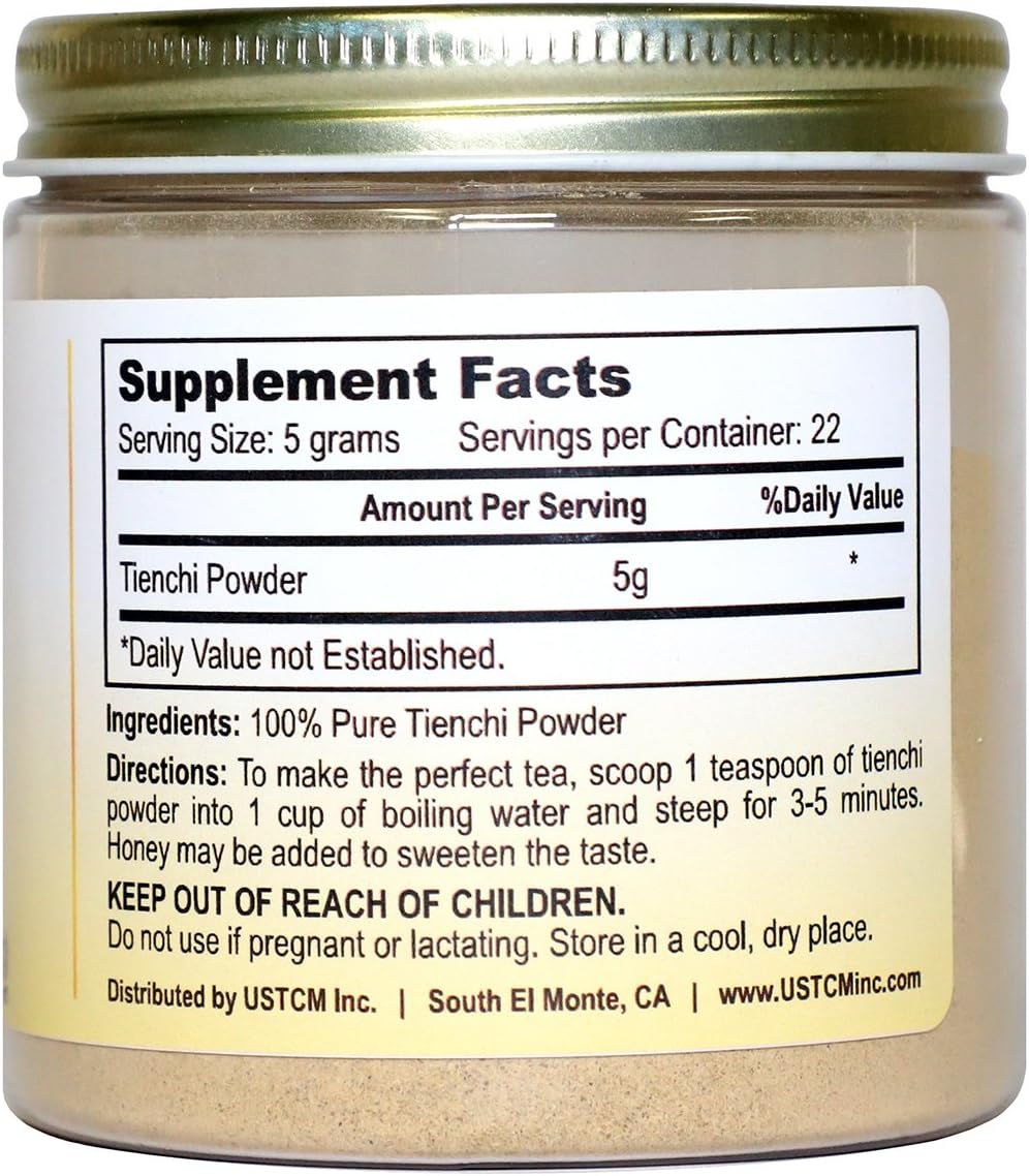 USTCM 100% Pure Tienchi Powder - Notoginseng Sanqi Ginseng Powder 4oz 120mesh - Authentic Pseudoginseng Root Powder