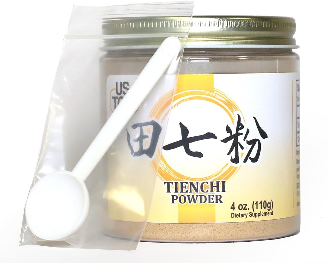 USTCM 100% Pure Tienchi Powder - Notoginseng Sanqi Ginseng Powder 4oz 120mesh - Authentic Pseudoginseng Root Powder