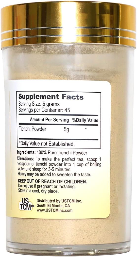 USTCM Tienchi Powder 100% Pure Notoginseng Sanqi Ginseng 田七粉 120mesh (8oz) - High-Quality Pseudoginseng Powder