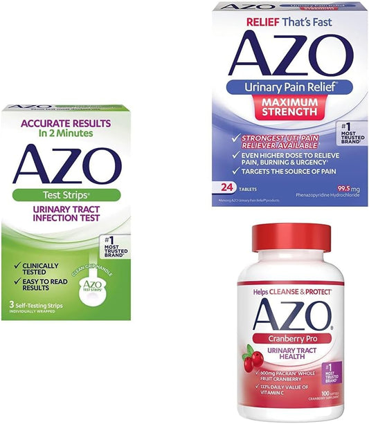 UTI Pain Relief Bundle: Test Strips, Max Strength Pain Relief, Cranberry Pro Supplement