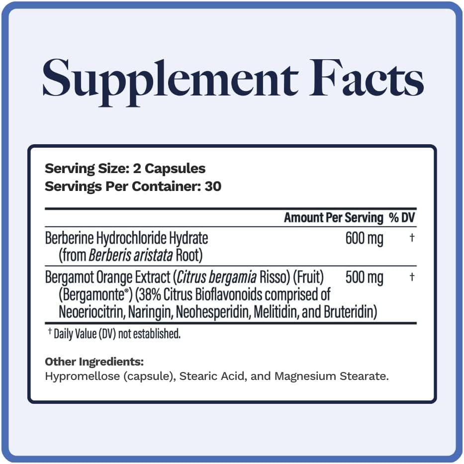 Utzy Naturals Berbercol Capsules - 500mg Citrus Bergamot & Berberine Blend for Heart Health - 60 Count