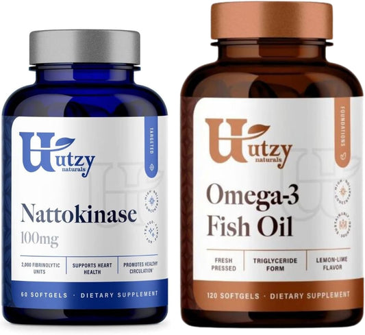 Utzy Naturals Heart Health Bundle | Nattokinase 100mg & Omega 3 Fish Oil Supplement