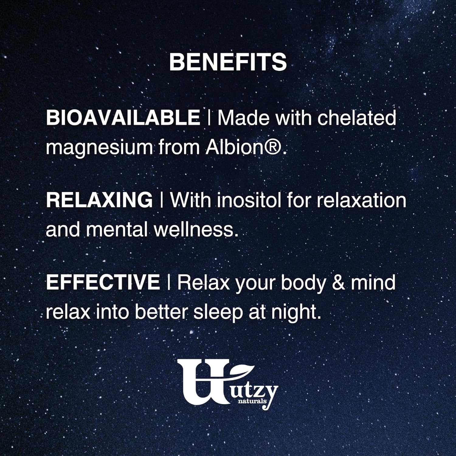 Utzy Naturals Magnositol PM Supplement with Chelated Albion Magnesium Bisglycinate - 30 Servings