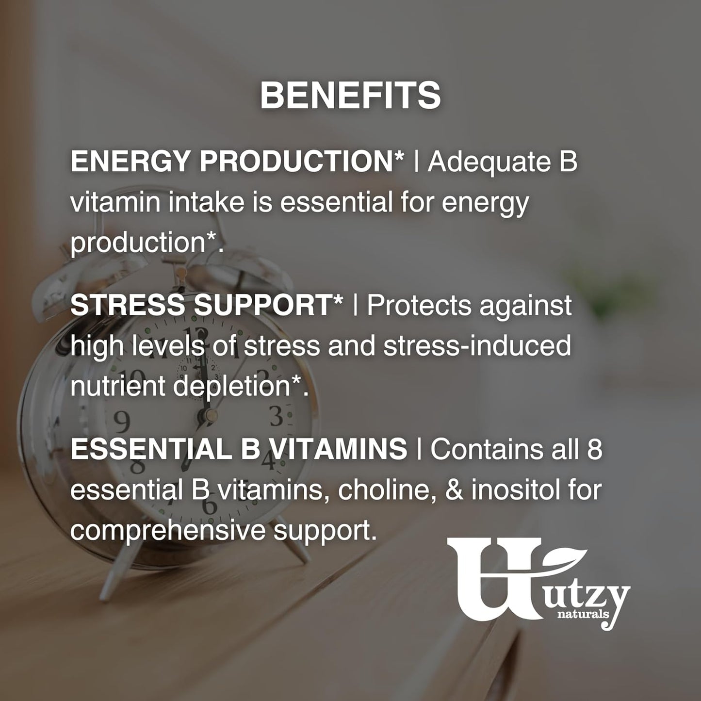 Utzy Naturals Vitamin B Complex Supplement with Choline, Inositol, and 60 Capsules - Complete 8 Essential B Vitamins Formula