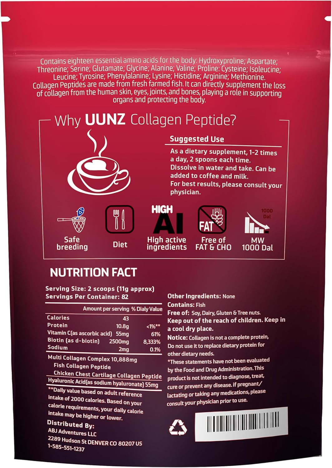 UUNZ Multi Collagen Protein Powder with Biotin, Hyaluronic Acid, Vitamin C - Unflavored Collagen Peptides Supplements - Type I, II, III, V, X - 2lb