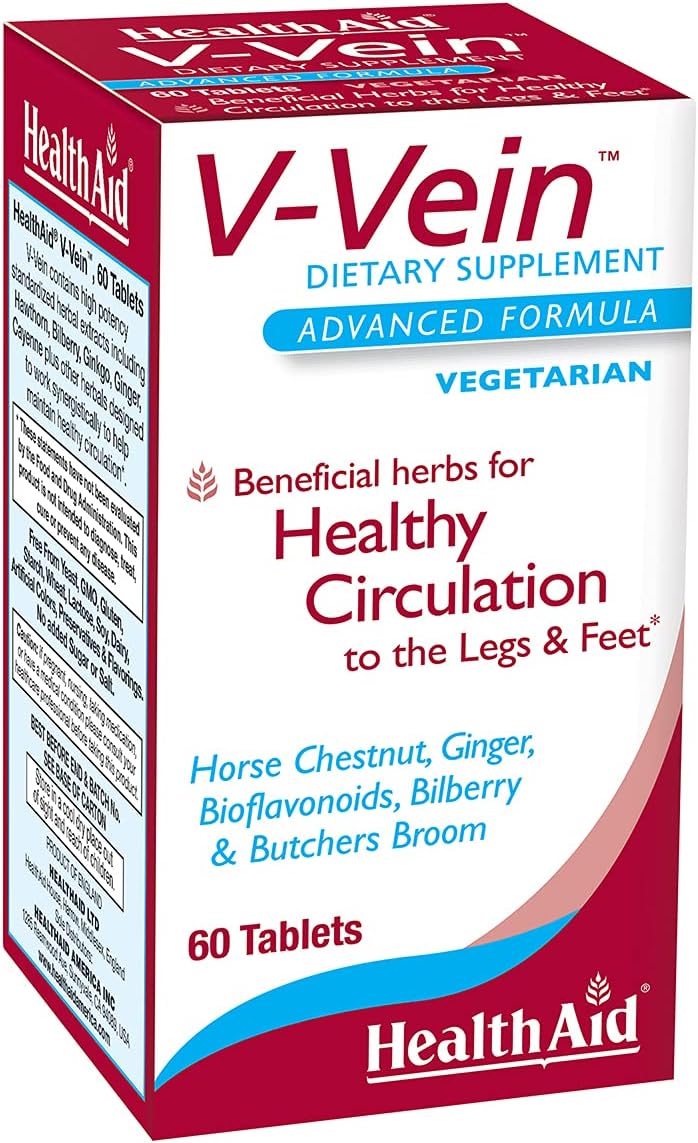 V-Vein by HealthAid: Support Healthy Circulation in Legs and Feet with Ginkgo, Grape Seed, Vitamin C, and Bilberry - 60ct Vegan Capsules