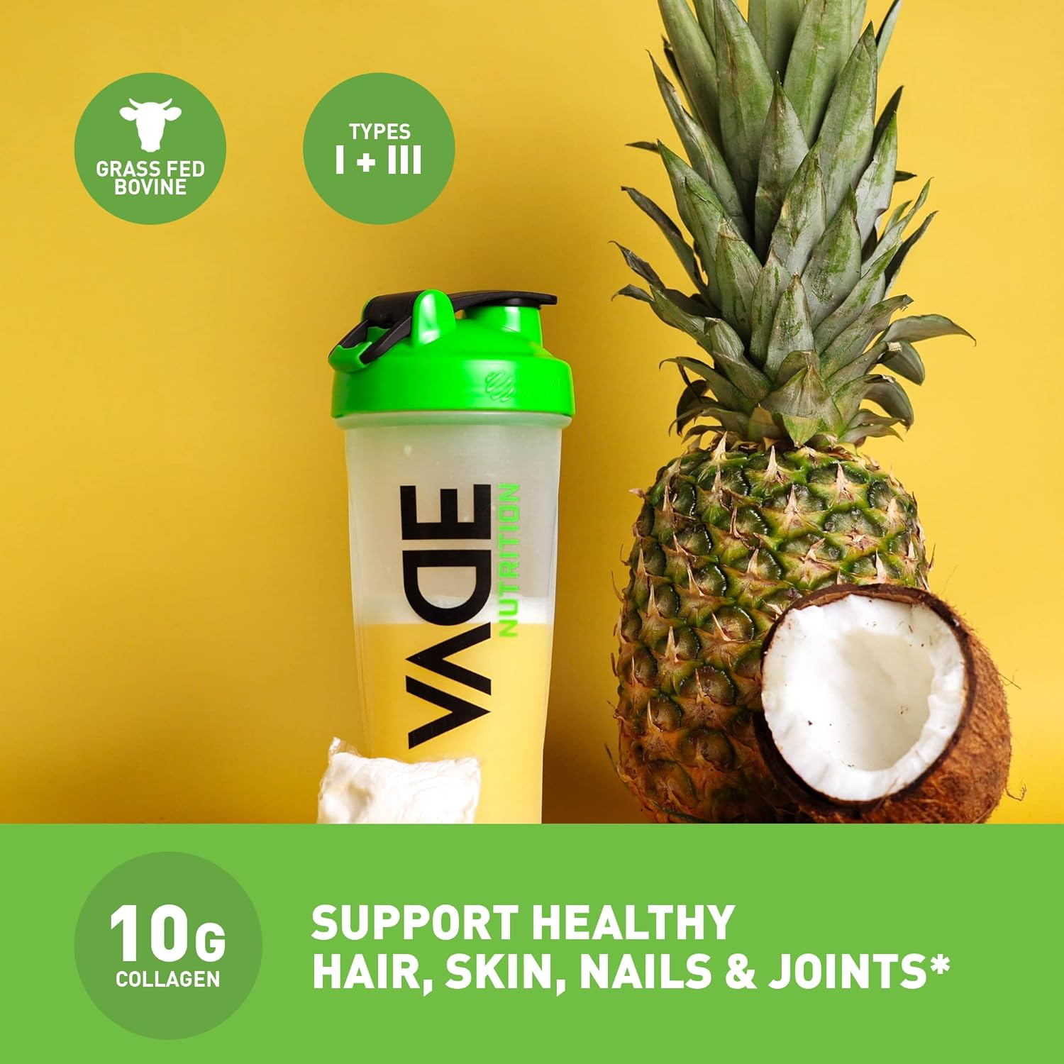 VADE Nutrition Keto Collagen Peptides Powder Packs with MCT Oil - Grass Fed Hydrolyzed Supplement for Hair, Skin, Nails, and Joints - Piña Colada Flavor - 28 Packets