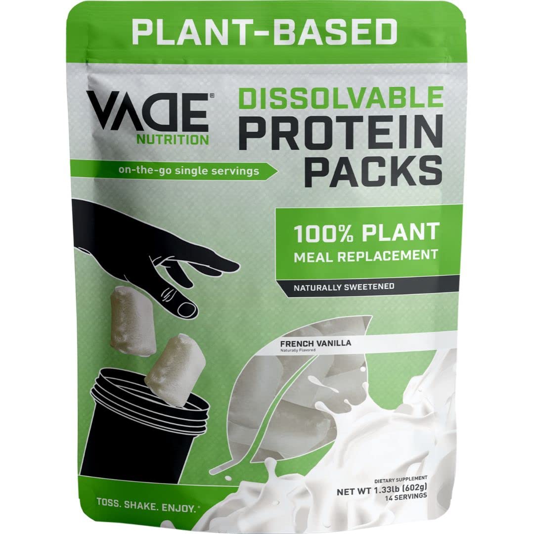 Vade Nutrition Plant-Based Meal Replacement Packs - Vanilla Flavor, On-The-Go Vegan Nutrition with 26 Vitamins & Minerals, 10 Superfoods, Lactose & Gluten Free, No Sugar Added - 14 Servings