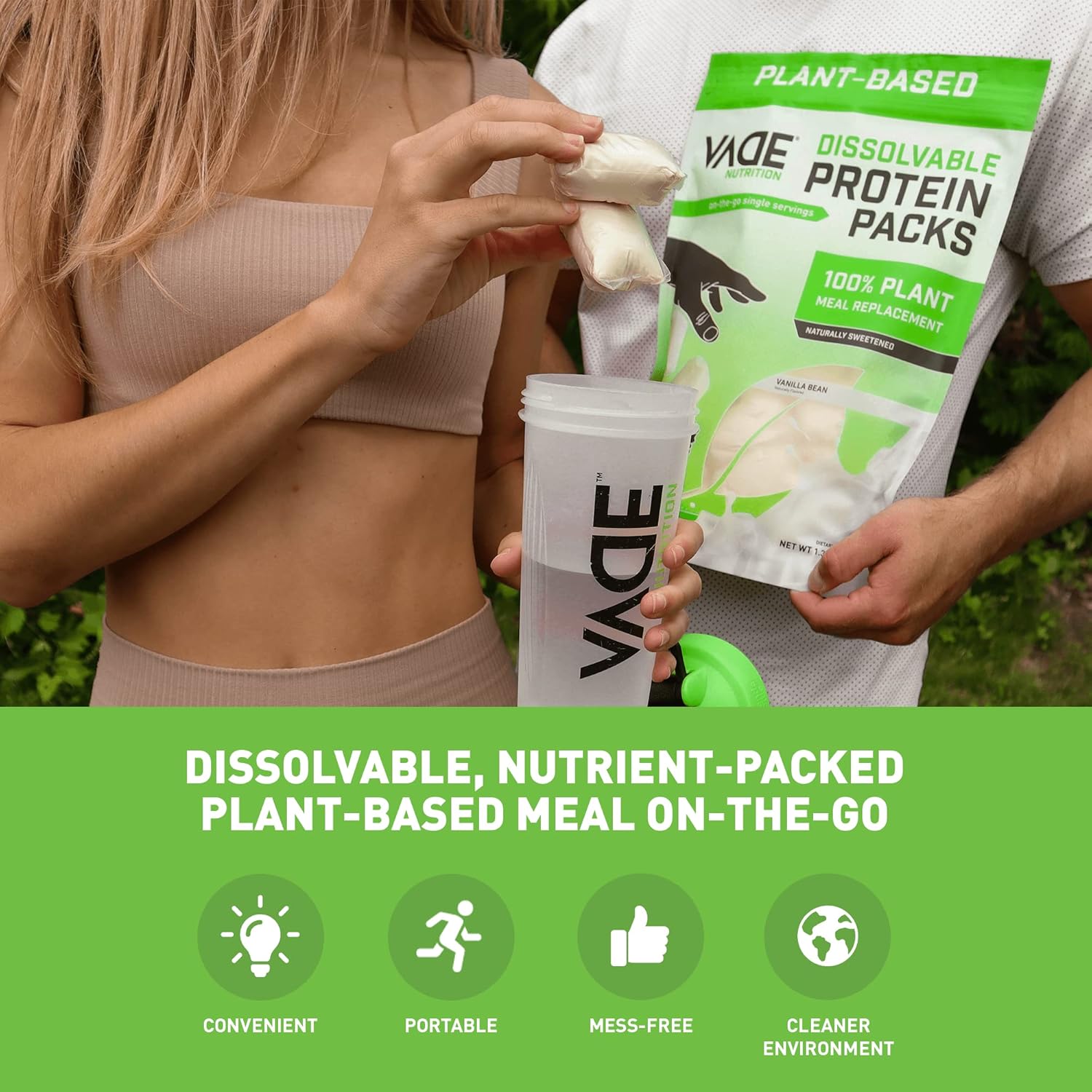 Vade Nutrition Plant-Based Meal Replacement Packs - Vanilla Flavor, On-The-Go Vegan Nutrition with 26 Vitamins & Minerals, 10 Superfoods, Lactose & Gluten Free, No Sugar Added - 14 Servings
