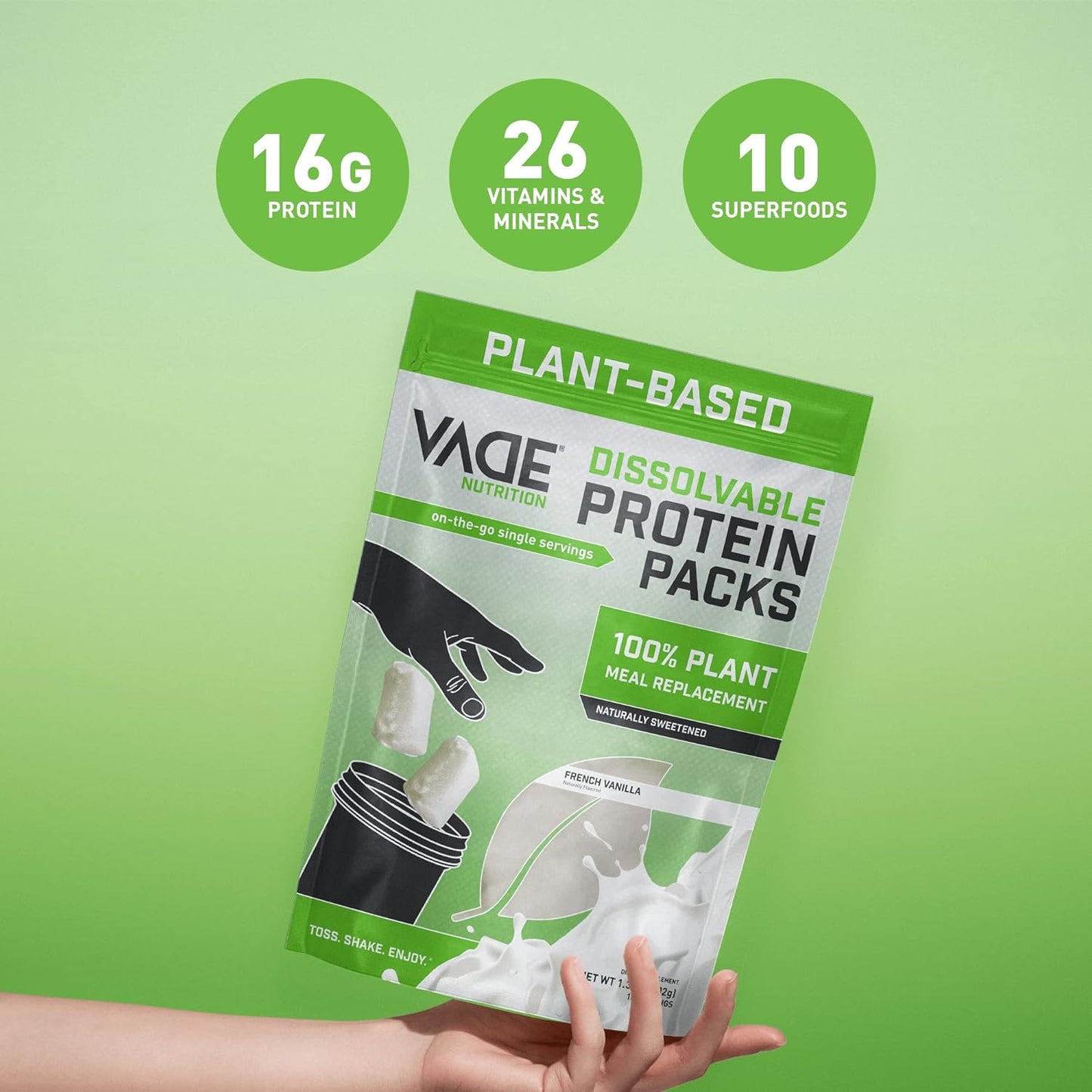 Vade Nutrition Plant-Based Meal Replacement Packs - Vanilla Flavor, On-The-Go Vegan Nutrition with 26 Vitamins & Minerals, 10 Superfoods, Lactose & Gluten Free, No Sugar Added - 14 Servings