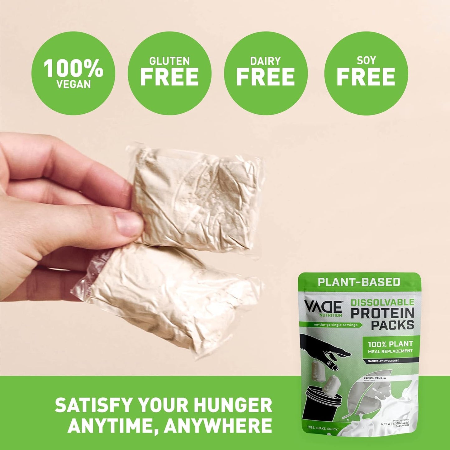 Vade Nutrition Plant-Based Meal Replacement Packs - Vanilla Flavor, On-The-Go Vegan Nutrition with 26 Vitamins & Minerals, 10 Superfoods, Lactose & Gluten Free, No Sugar Added - 14 Servings