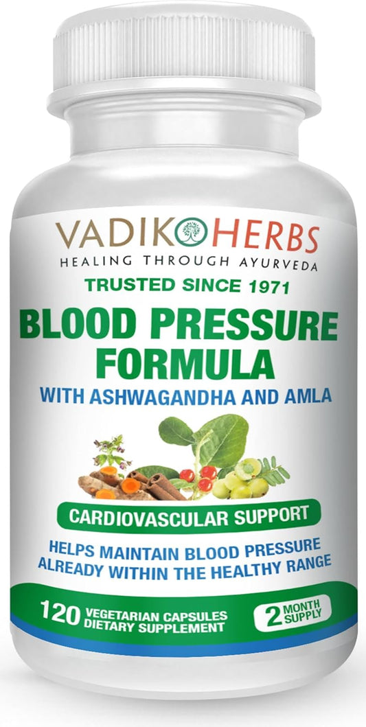 Vadik Herbs Blood Pressure Formula with Ashwagandha and Amla for Cardiovascular Support - 120 Vegetarian Capsules