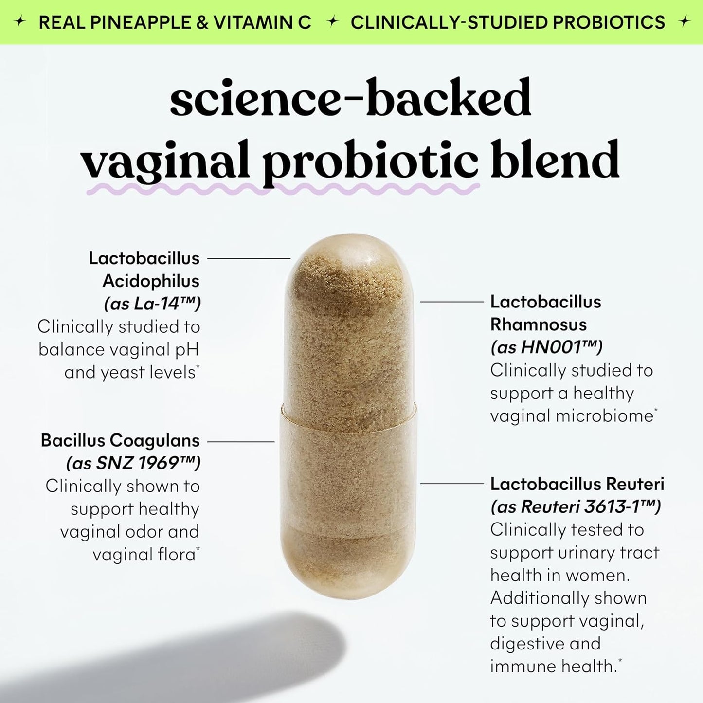 Vaginal Probiotics for Women - Supports pH Balance & Urinary Tract Health with Lactobacillus Blend, Pineapple & Vitamin C - 60 Capsules