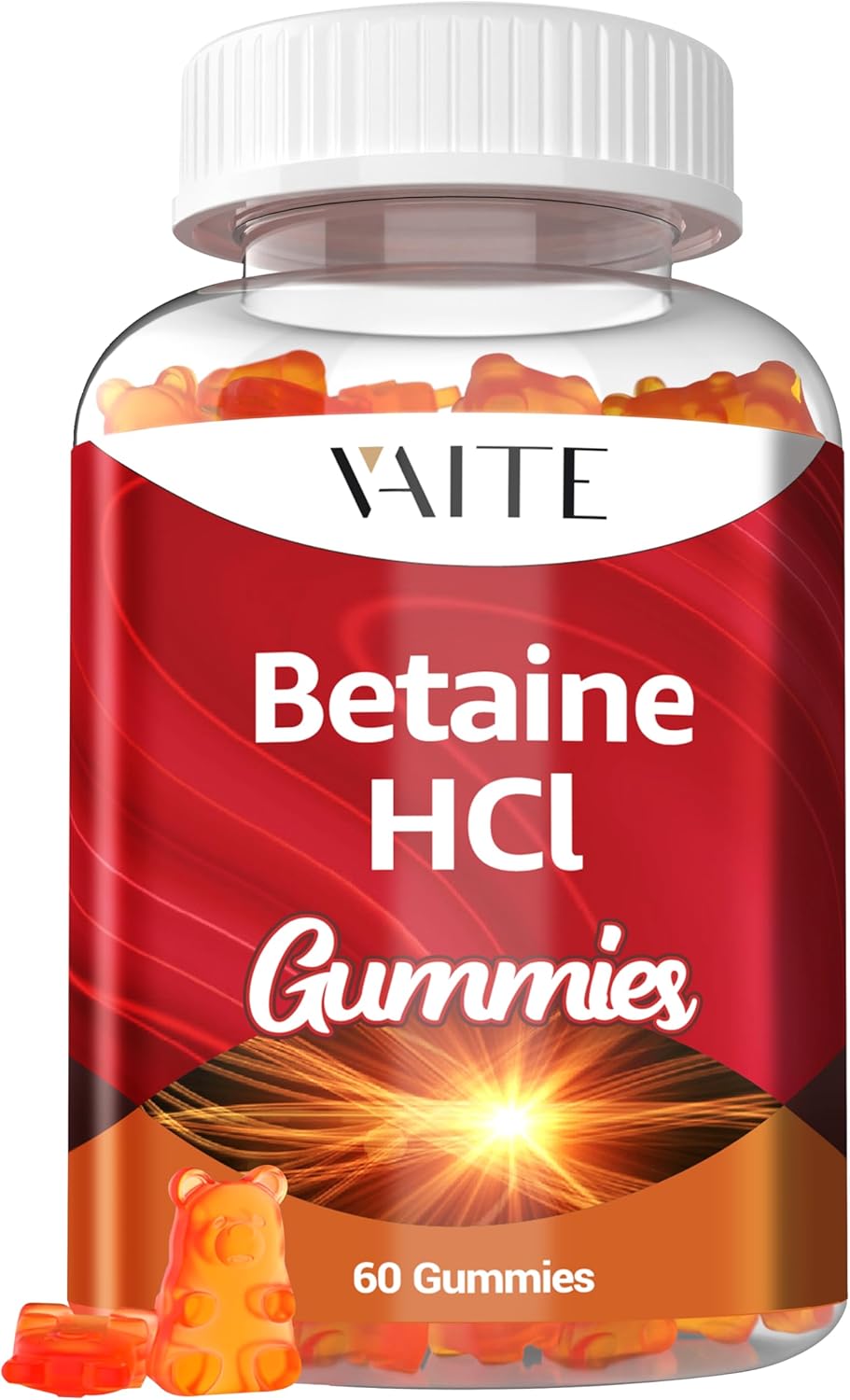 VAITE Betaine HCL Gummies - 1000 mg Hydrochloric Acid Supplement for Digestive Support - Non-GMO, Vegan, Gluten-Free - 60 Gummy Pack for Low Stomach Acid