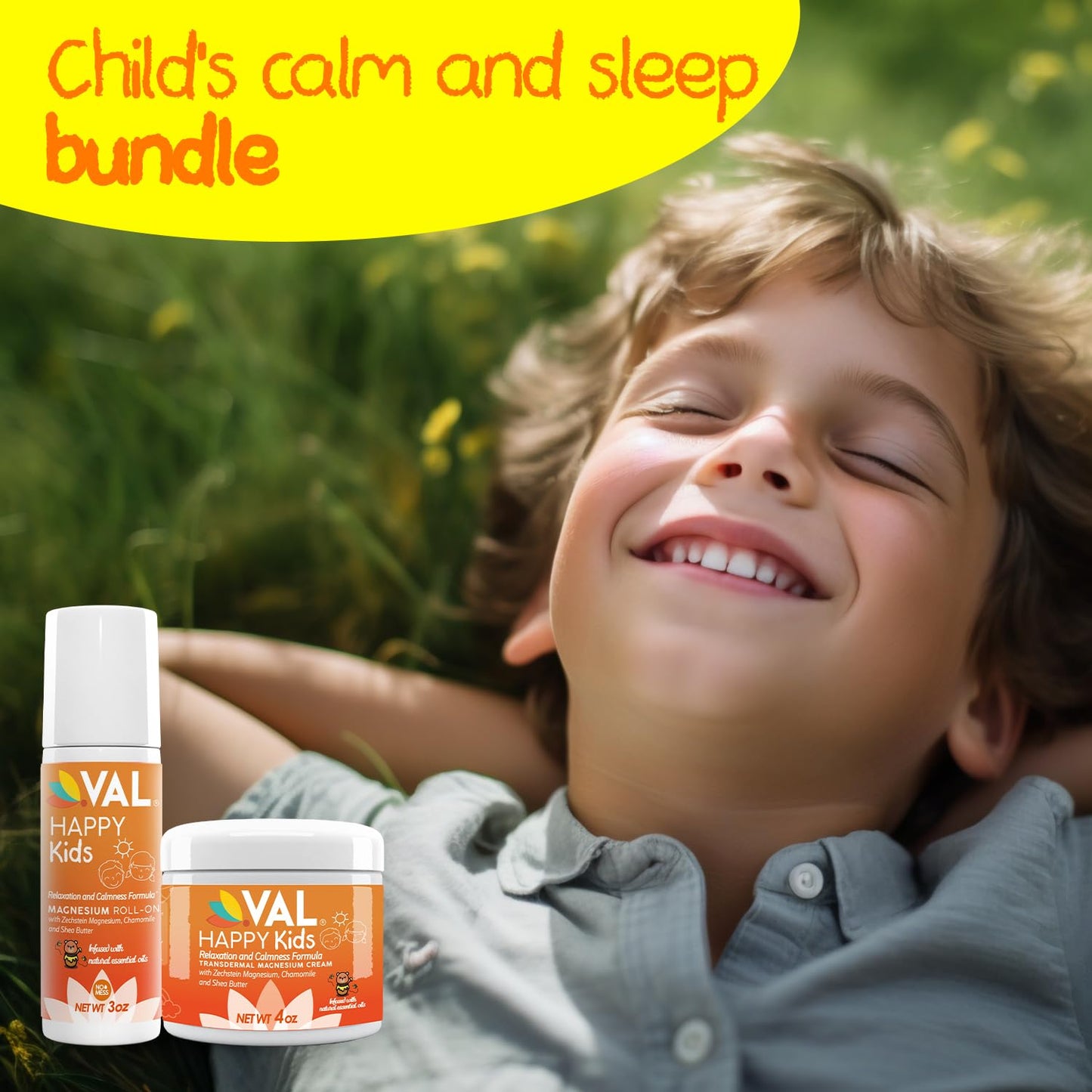 VAL Child Calm and Sleep Bundle with Magnesium Roll-on and Cream for Relaxation and Restful Nights