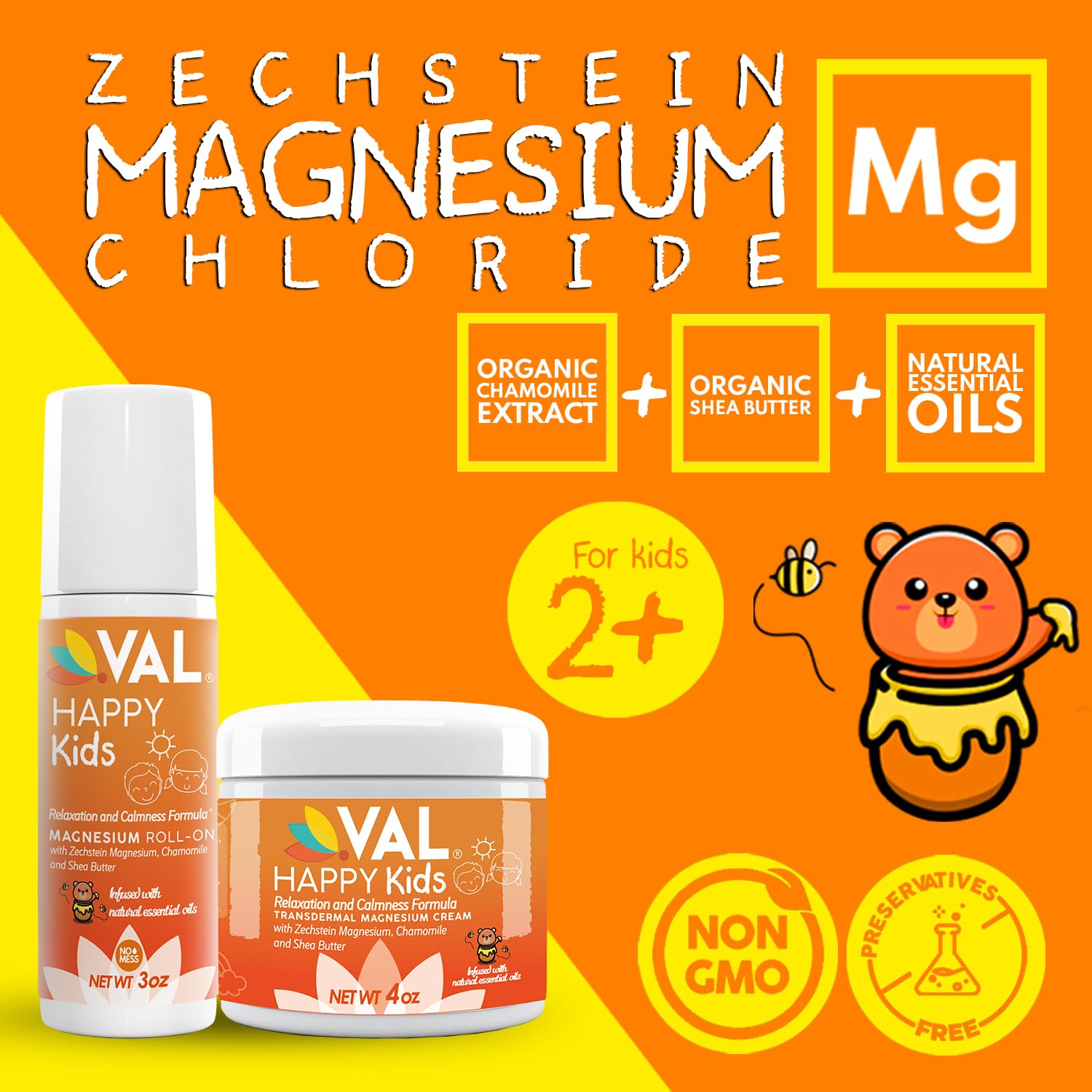 VAL Child Calm and Sleep Bundle with Magnesium Roll-on and Cream for Relaxation and Restful Nights