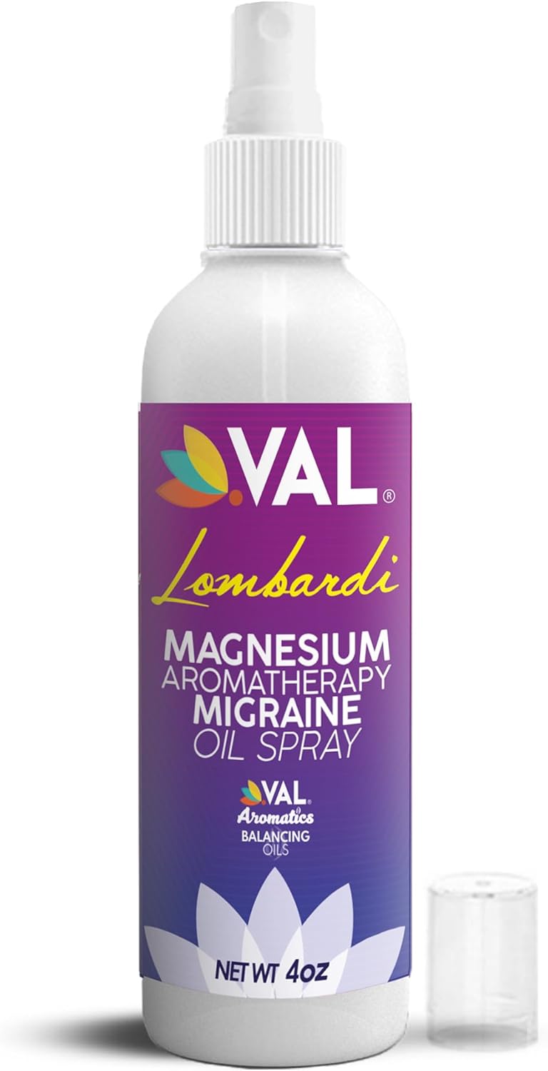VAL Lombardi Magnesium Aromatherapy Spray with Peppermint & Essential Oils - Fast Relief for Head Tension, 4 oz, USA Made
