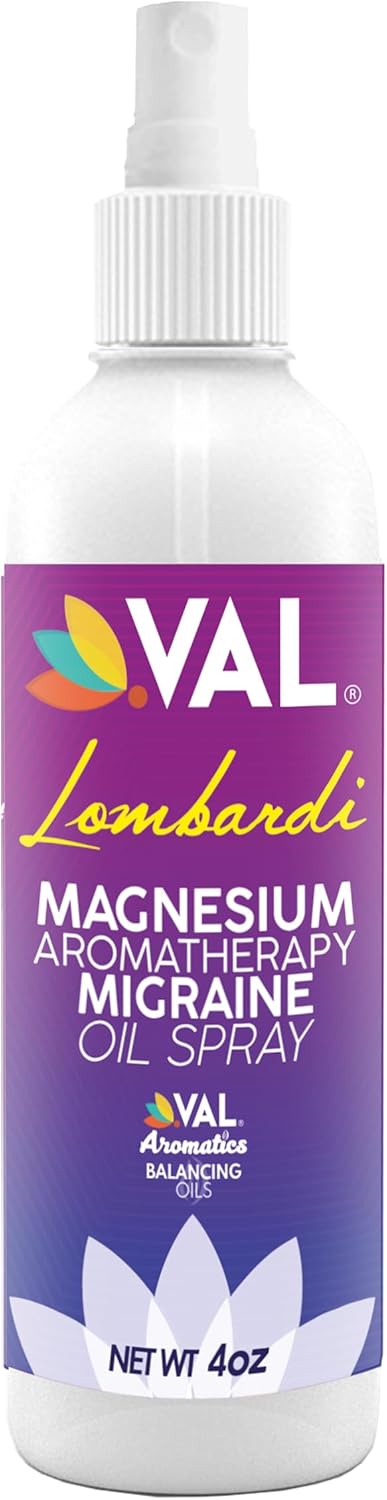 VAL Lombardi Magnesium Aromatherapy Spray with Peppermint & Essential Oils - Fast Relief for Head Tension, 4 oz, USA Made