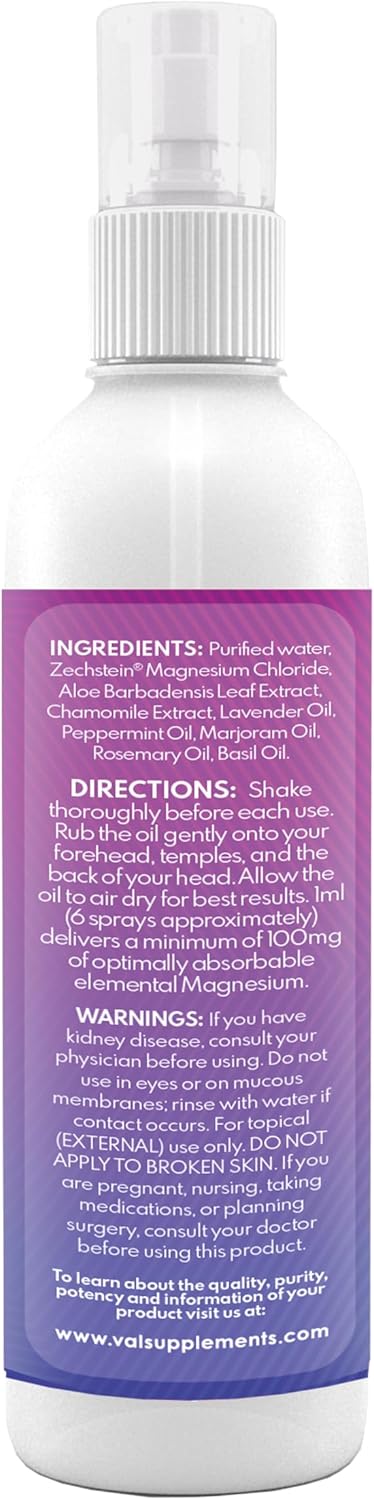 VAL Lombardi Magnesium Aromatherapy Spray with Peppermint & Essential Oils - Fast Relief for Head Tension, 4 oz, USA Made