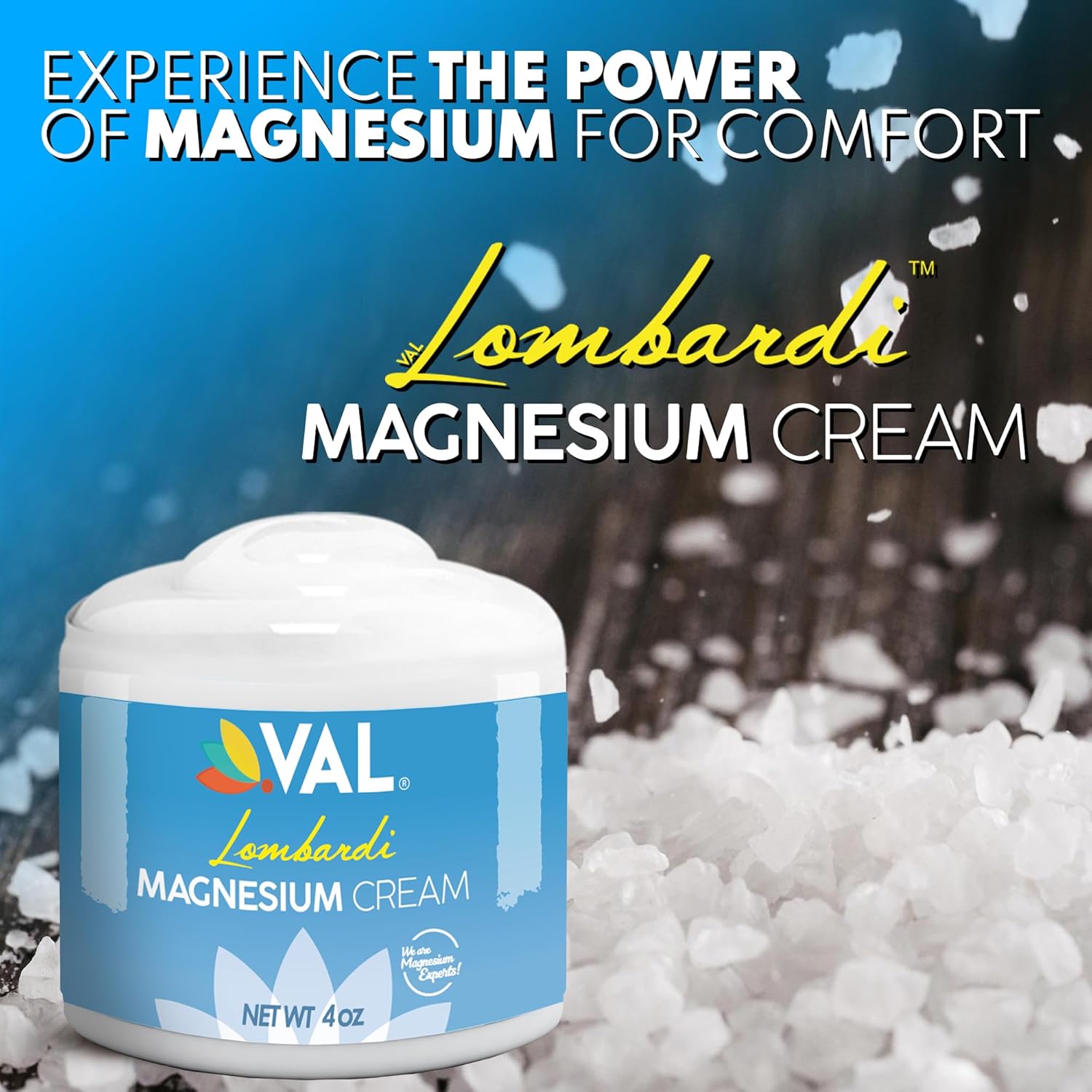 VAL Lombardi Magnesium Lotion | Hydrating Nighttime Cream with Zechstein Magnesium Chloride | Fast-Absorbing Topical Magnesium for Feet, Legs, Arms & Chest | 4oz USA Made